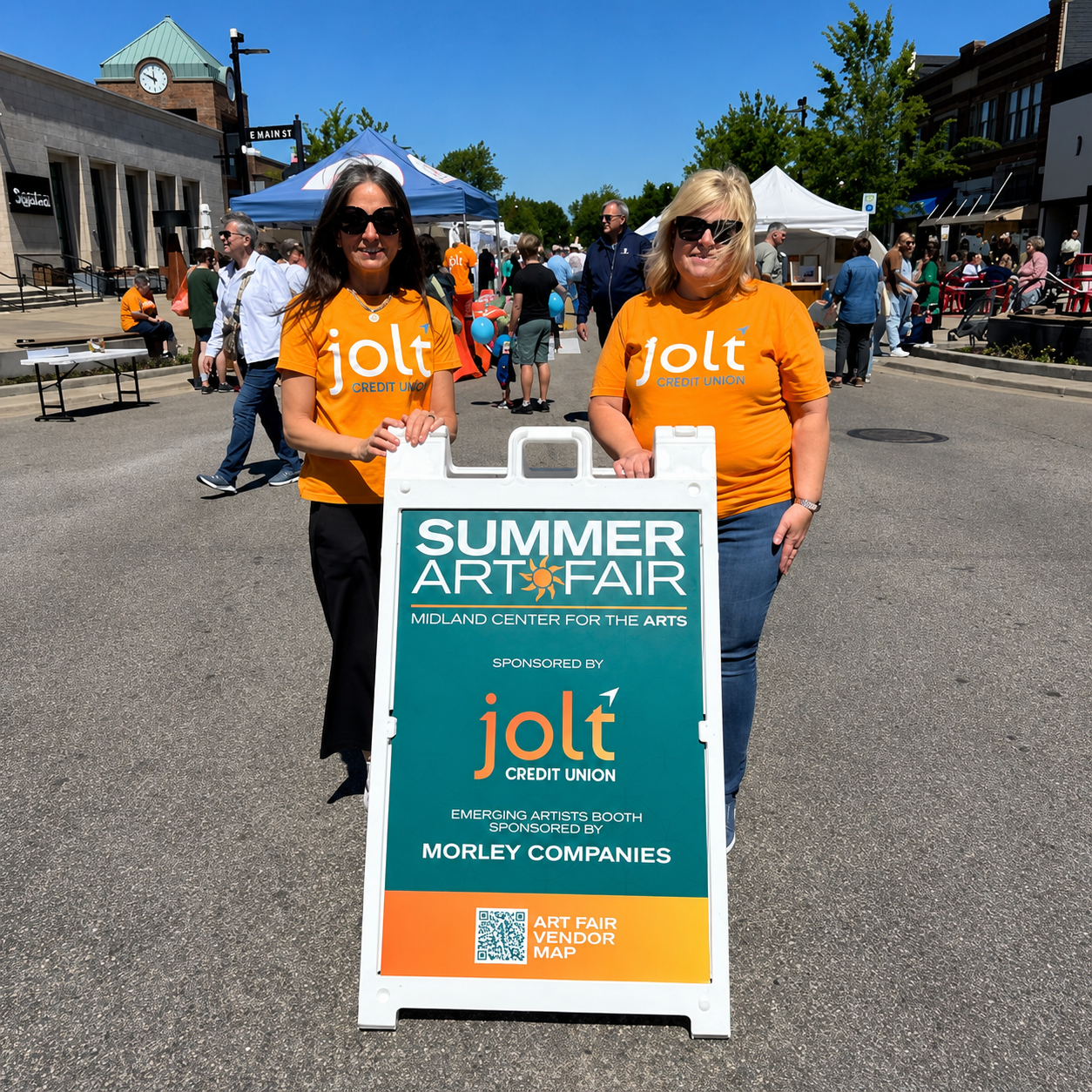 Jolt employees welcoming the community to Midland's Summer Art Fair