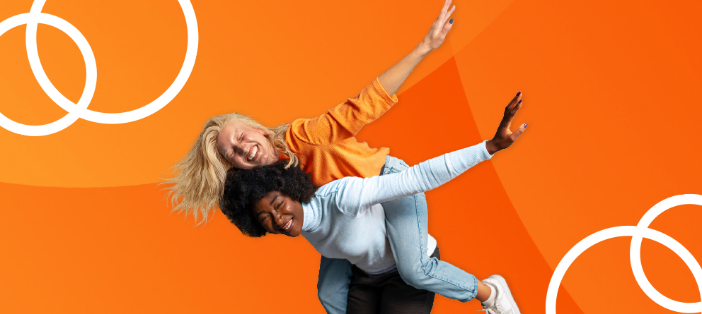 girls having fun, holding on