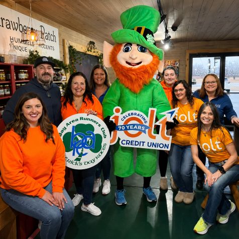 Jolt employees gathered together for the St. Patrick's day race