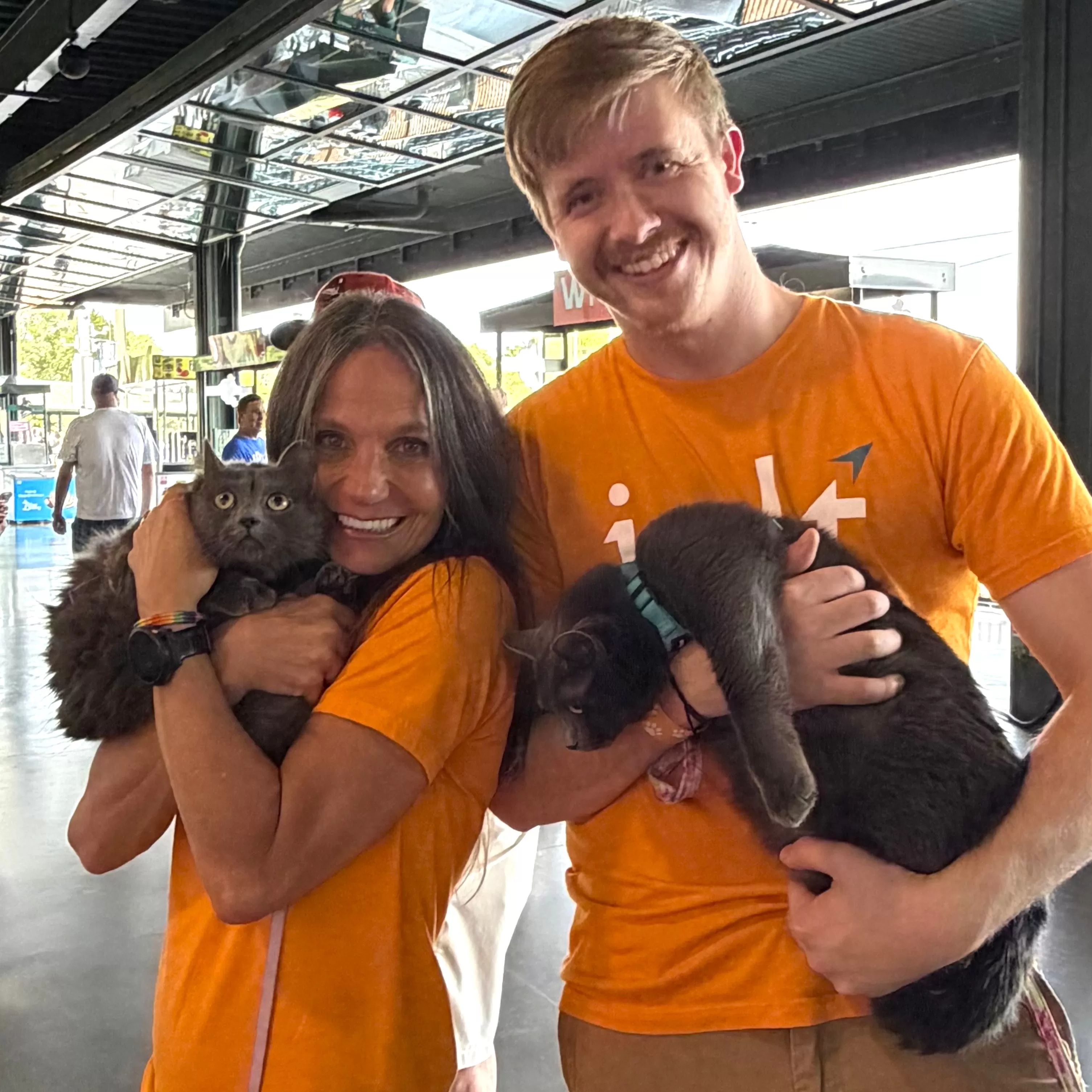 Jolt employees holding cats at Meow at the Dow